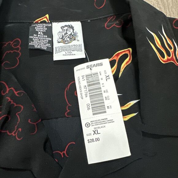 Vintage Y2K KENNINGTON LTD Dragon Button Down Hawaiian Shirt Black Flame NWT XL - Picture 5 of 6